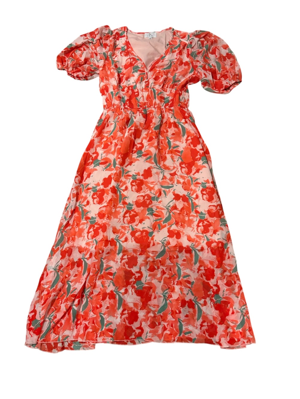 Red Floral Sundress with Green Leaf Accents Sz small